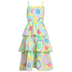 Albert Nipon Cotton Floral Multi-Colored Tiered Summer Dress