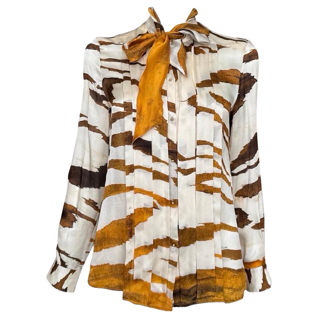 Roberto Cavalli Tiger Print Silk Blouse For Sale