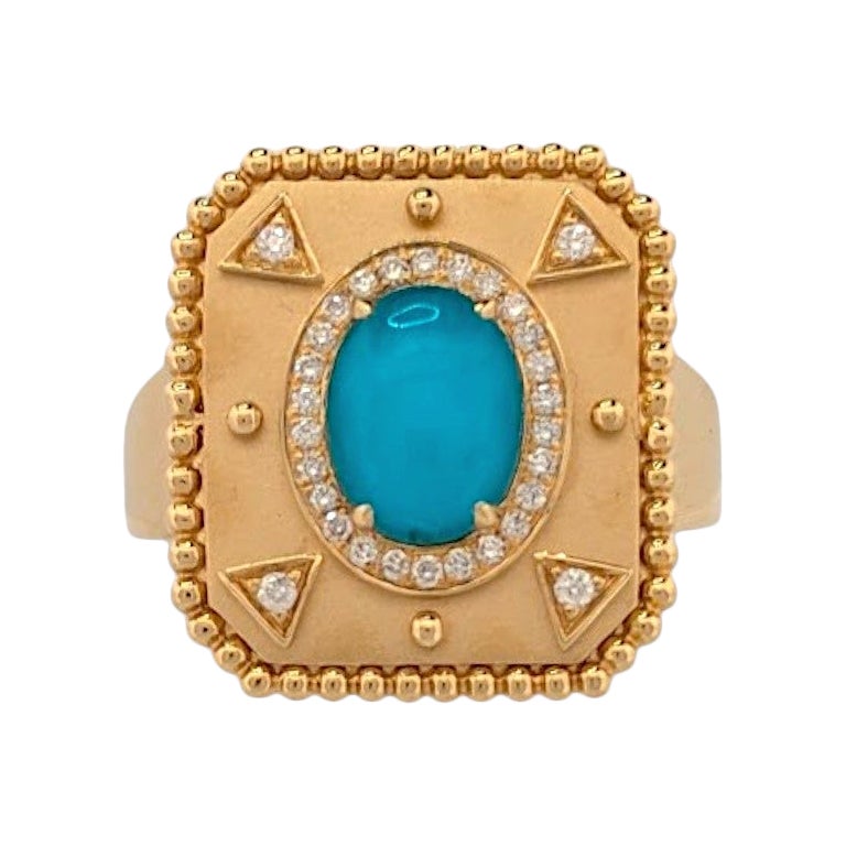 Fable  18k Yellow Gold Justinian Ring – 1.50 ct Turquoise & Natural Diamond For Sale