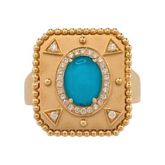 Fable  18k Yellow Gold Justinian Ring – 1.50 ct Turquoise & Natural Diamond