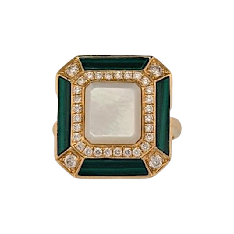 Zephyrine  18k Yellow Gold Verde Ring – Mother of Pearl, Malachite & Diamond For Sale