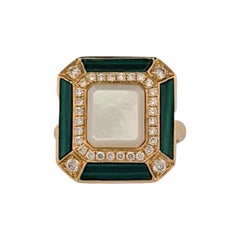Antique Zephyrine  18k Yellow Gold Verde Ring – Mother of Pearl, Malachite & Diamond