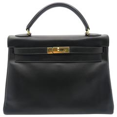 Hermes Kelly 32 Noir Box Calf Leather GHW Top Handle Bag Hermes Kelly 32 Noir Box Calf Leather GHW Top Handle Bag