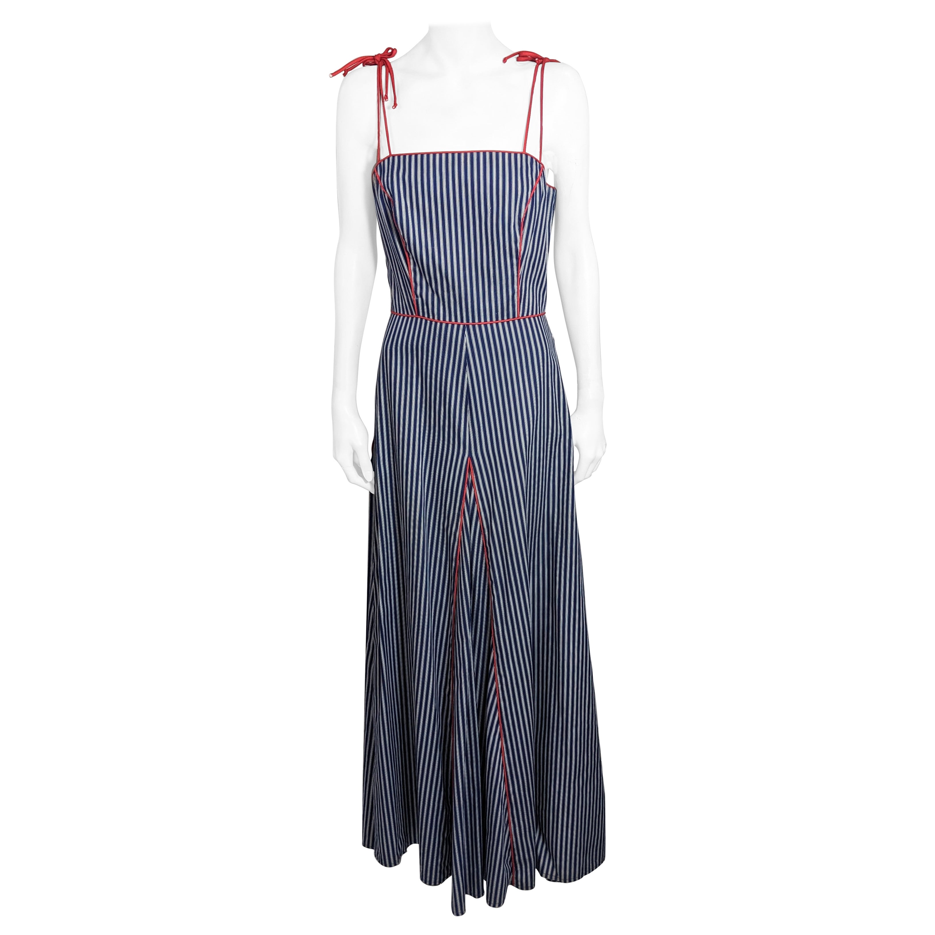 Charming Cotton Ticking Maxi Dress, Saks Fifth Ave. For Sale