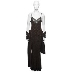 Christian Dior by John Galliano Brown Laser-Cut Suede and Lace Dress, FW 1999