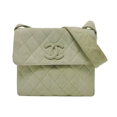 Chanel Vintage Small Flap Crossbody Bag Green Suede Leather, 1991-1994