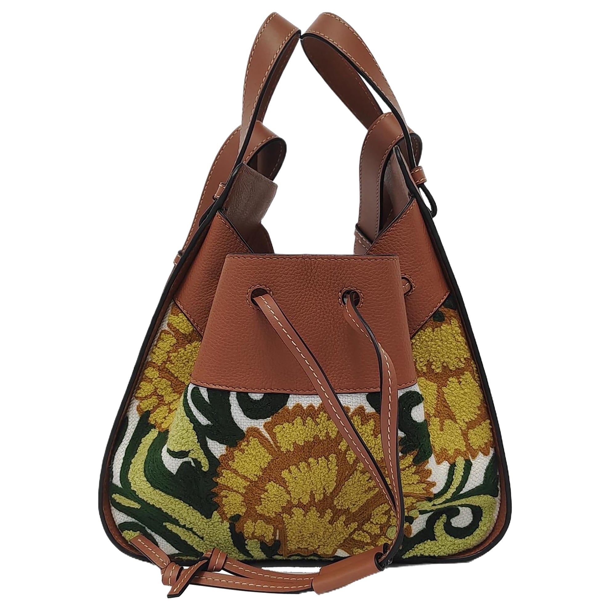 Loewe x William de Morgan Hammock Mini Tan Brown Yellow Flower Embroidery For Sale
