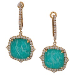 Iolanthe  18k Yellow Gold U-Hinge Earrings – 9.61 ct Amazonite