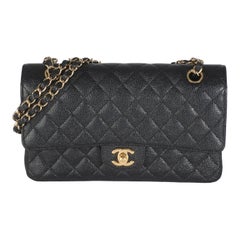 Chanel Negro Caviar Acolchado Bolso Clásico Mediano Doble Solapa