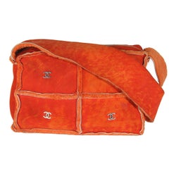Chanel Vintage Orange Suede Shearling CC Logo Messenger