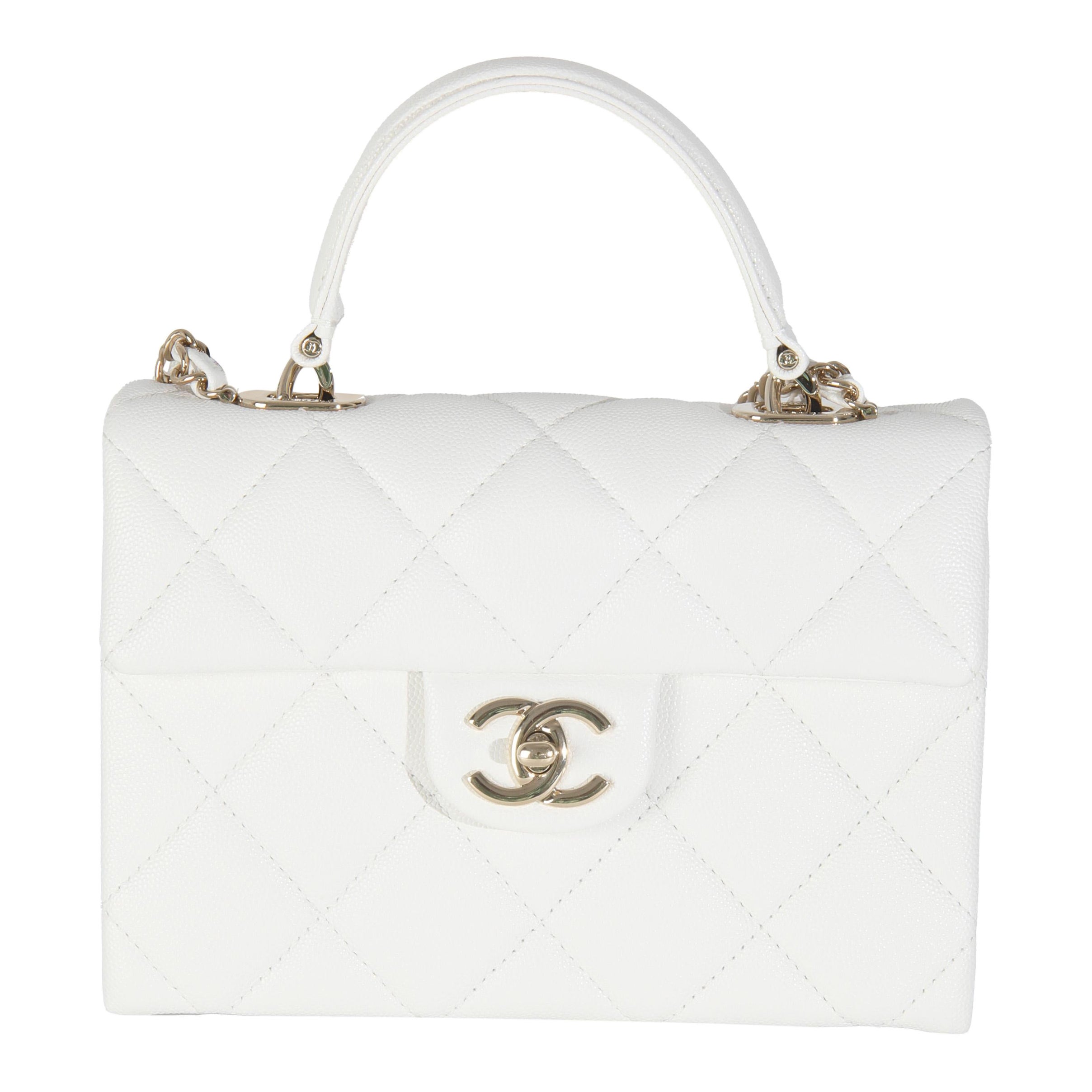 Chanel White Quilted Caviar Retro Twist Mini Flap Bag For Sale