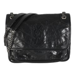 Saint Laurent Black Crinkled Calfskin Matelasse Baby Niki Chain Satchel
