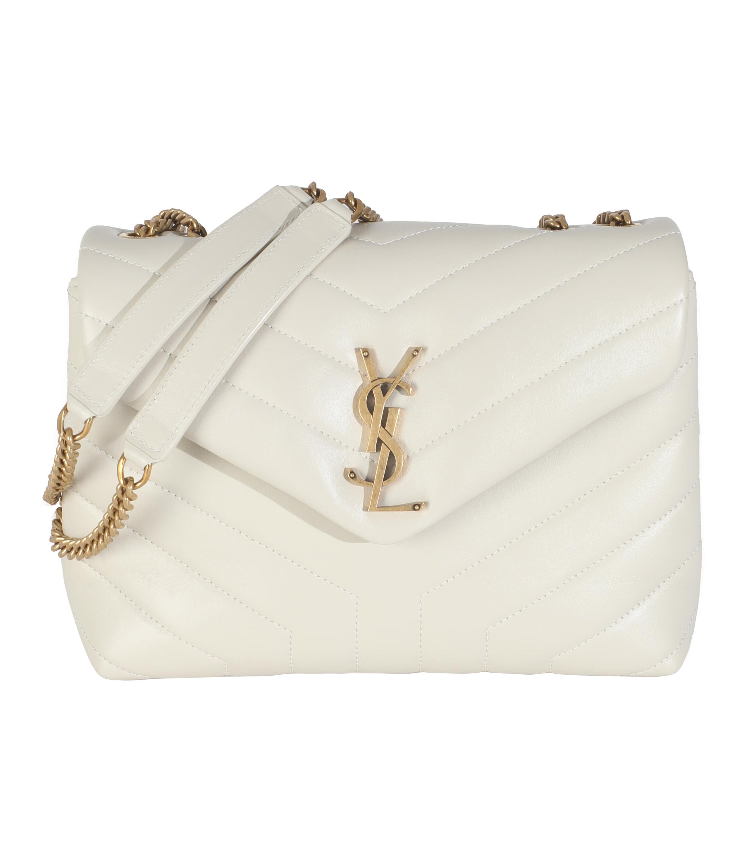 Saint Laurent Crema Weiches Kalbsleder Y Gesteppt Kleine Loulou Kette Satchel im Angebot