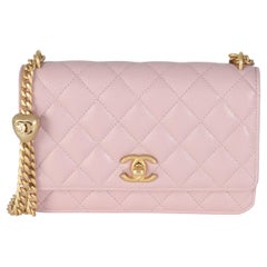 Chanel Rosa gesteppt Kaviar Sweetheart Brieftasche auf Kette