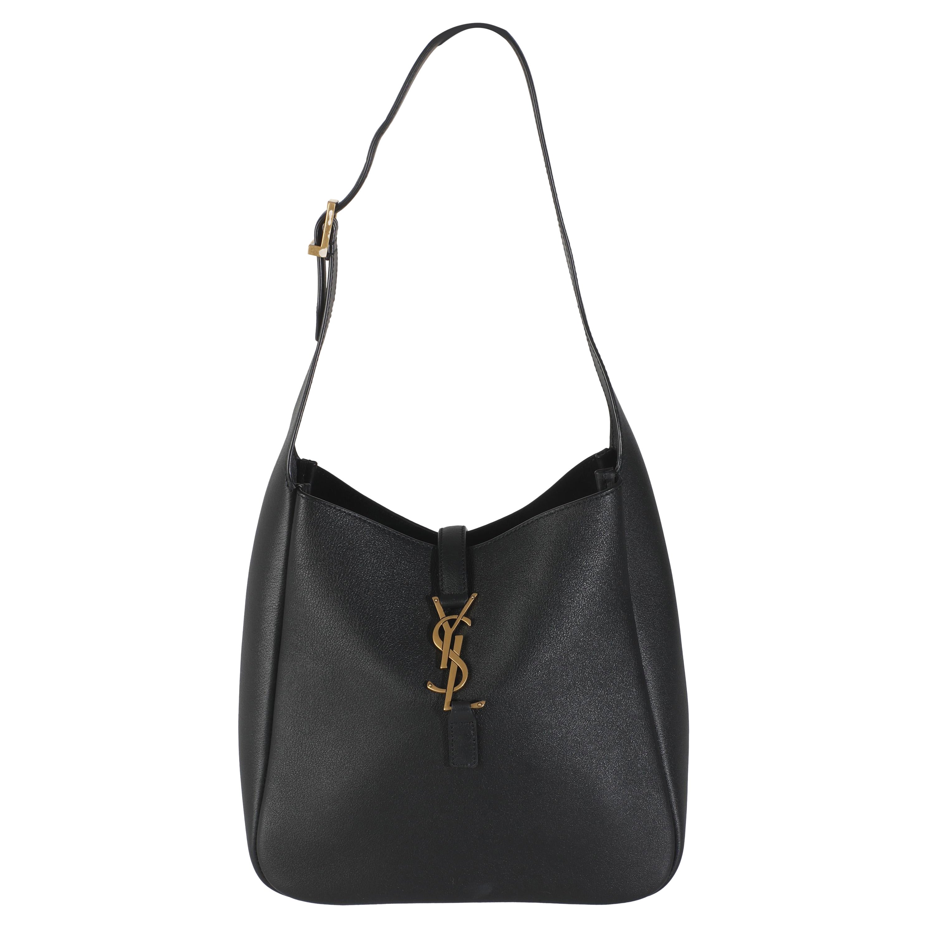 Saint Laurent Schwarzes glattes Kalbsleder Kleine Le 5 A 7 Soft Hobo im Angebot