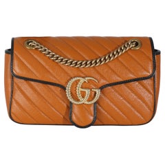 Gucci Cognac Kalbsleder Matelasse Diagonal Small Torchon GG Marmont Umhängetasche