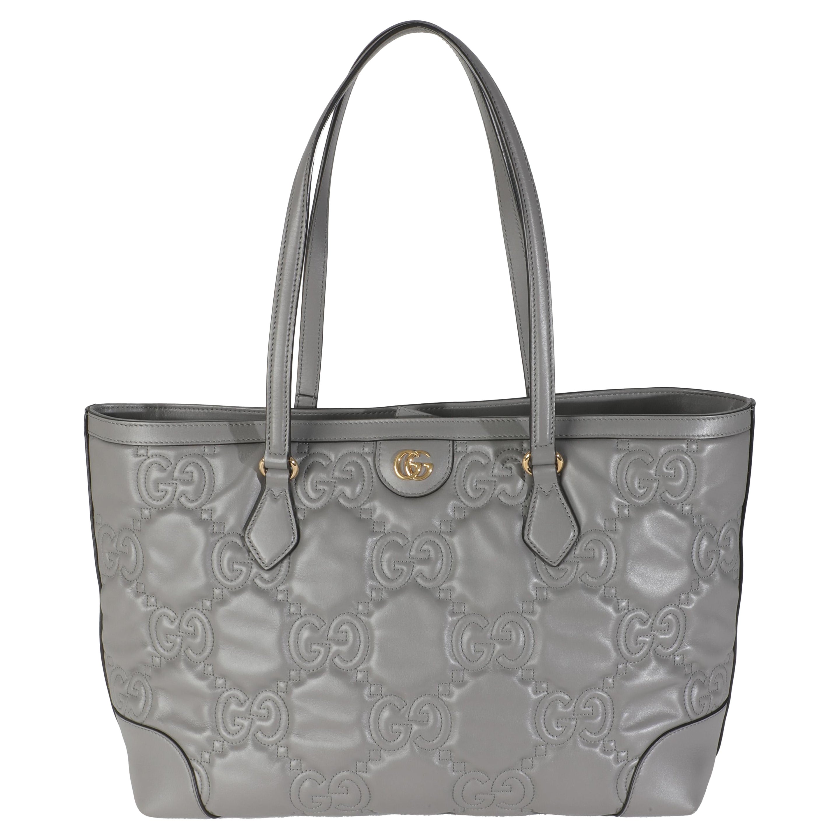 Gucci Grau GG Matelasse Kalbsleder Medium Ophidia Tote im Angebot