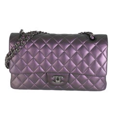 Chanel Purple Quilted Iridescent Lambskin Medium Classic Double Flap Bag