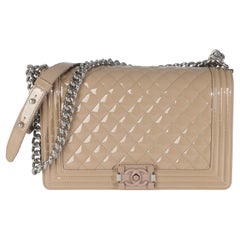 Chanel Beige Quilted Patent Plexi New Medium Boy Bag