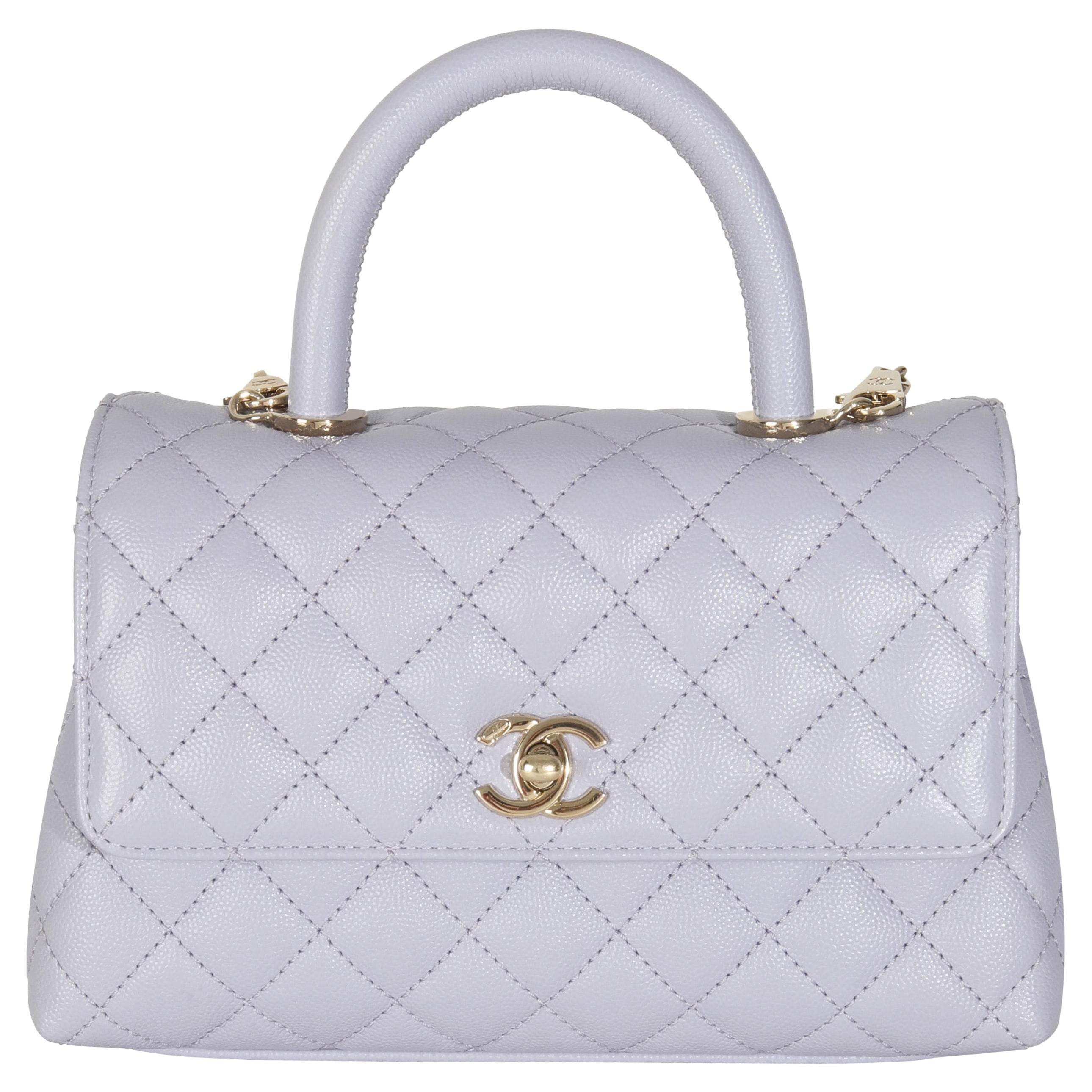 Chanel 21K Purple Quilted Caviar Mini Coco Handle Flap Bag For Sale