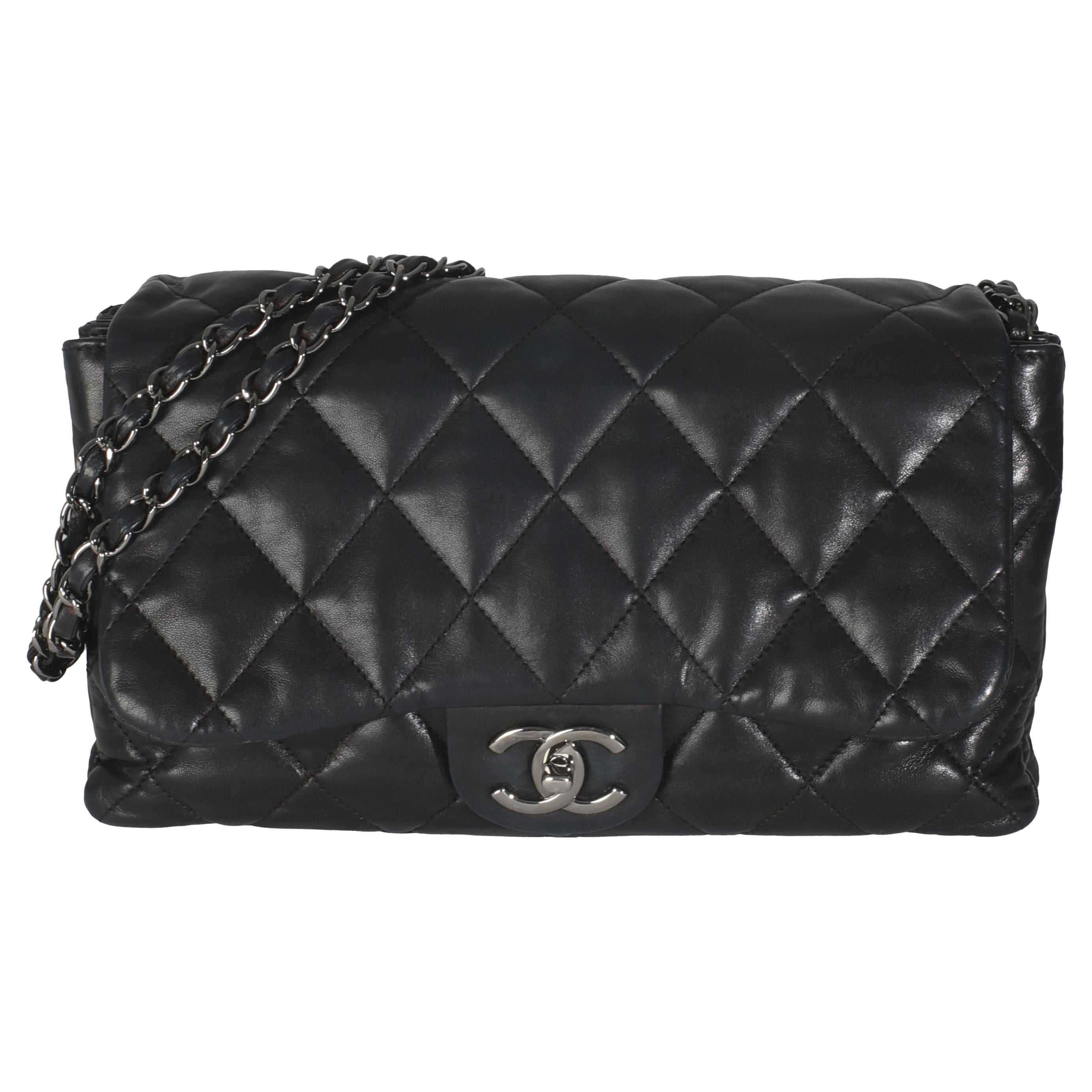 Chanel Black Quilted Lambskin Chanel 3 Accordion Flap Bag For Sale