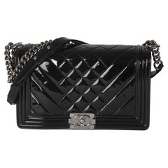 Chanel Black Patent Chevron Old Medium Boy Bag
