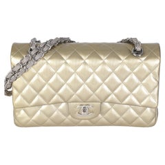 Chanel Gold Striated Quilted Patent Medium Classic Double Flap Bag