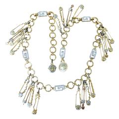 Gianni Versace Rare Vintage Crystal Embellished Greek Key Safety Pin Medusa Bel