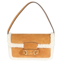 Gucci Honey Beige Wildleder Shearling Horsebit Mini 1955 Umhängetasche