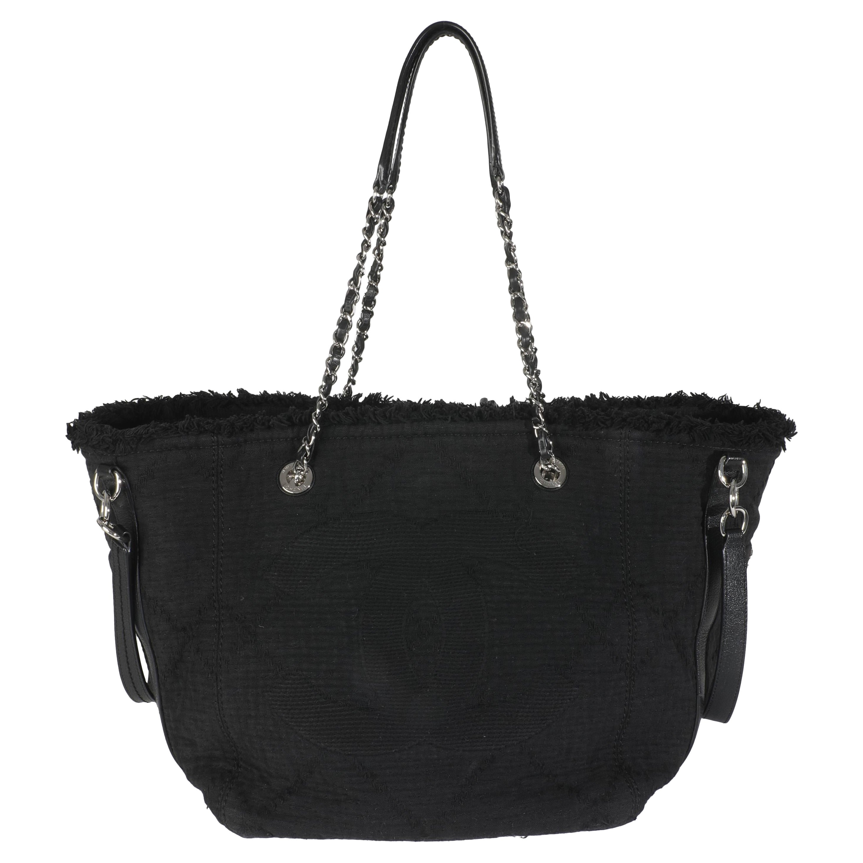 Chanel Black Canvas Small Double Face Deauville Tote For Sale