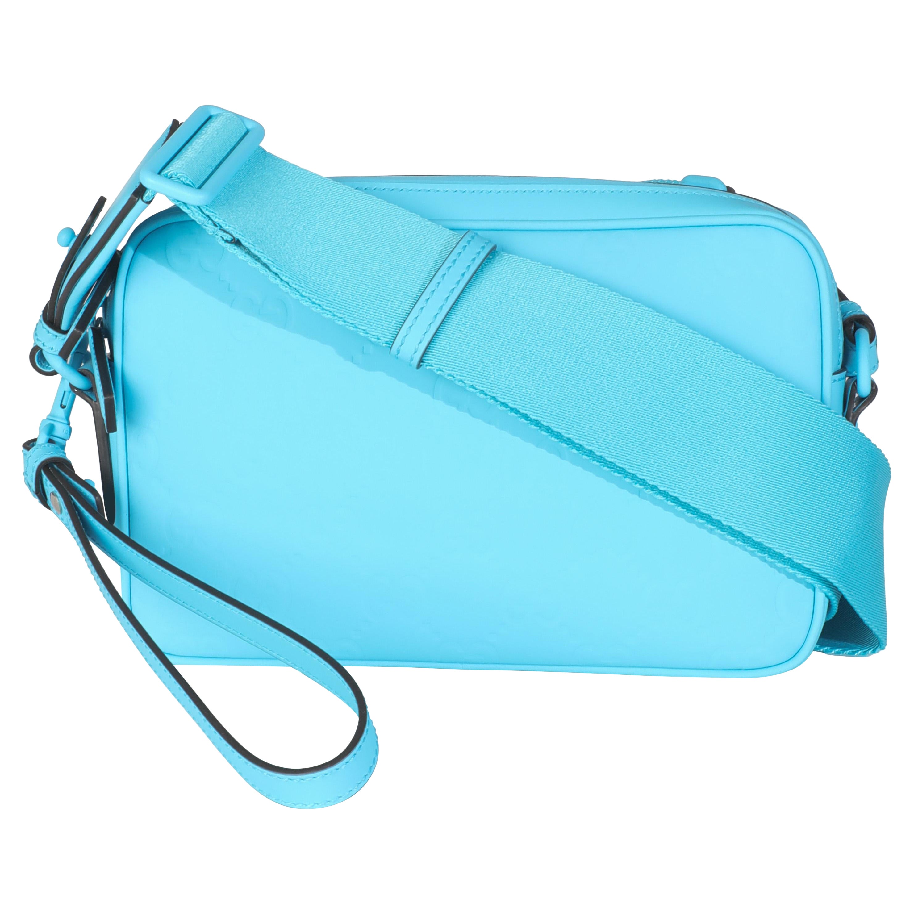 Gucci Bright Blue Rubber Effect Monogram GG Crossbody Bag For Sale