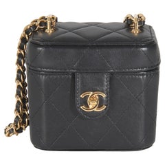 Chanel Black Quilted Lambskin Vanity Clutch With Chain