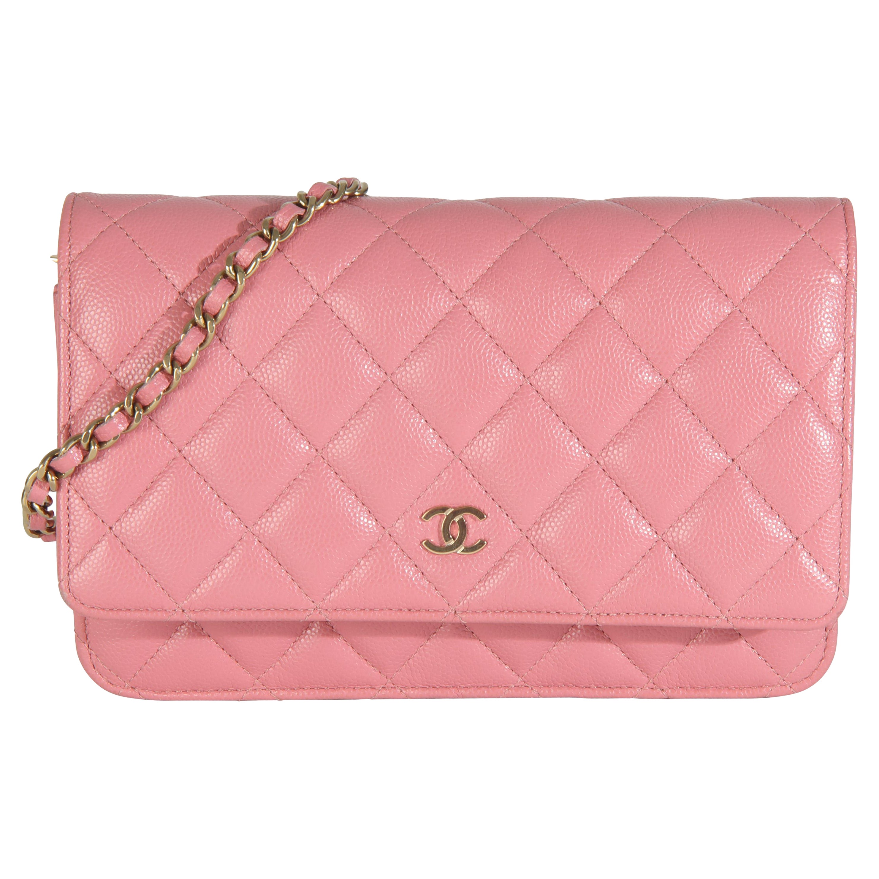 Chanel Pink Quilted Caviar Classic Wallet On Chain For Sale