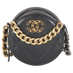 Chanel Black Quilted Lambskin Chanel 19 Round Clutch With Chain