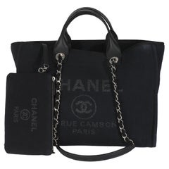 Chanel Schwarz Gemischte Fasern Große Deauville Tote