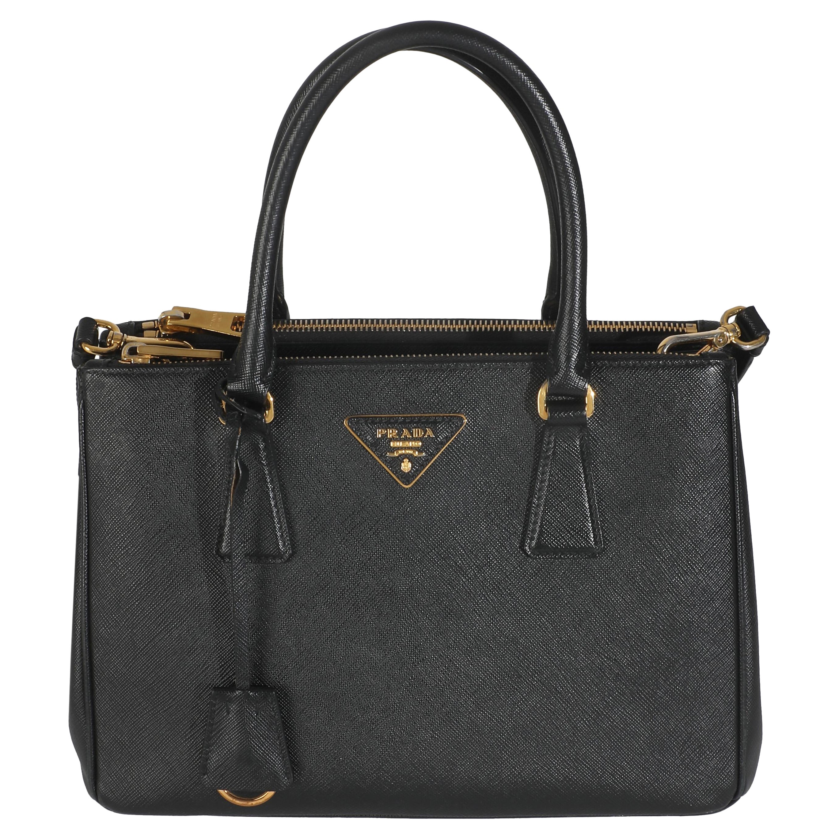 Prada Schwarz Saffiano Galleria Small Double Zip Tote im Angebot