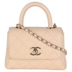 Chanel Beige Quilted Caviar Extra Mini Coco Top Handle Bag
