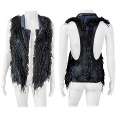 Roberto Cavalli F/W 2011 Embellished Ostrich Feather Fur Top Vest Jacket