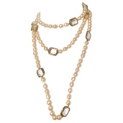 Chanel Long Pearl Swarovski Crystal Chicklet Necklace circa 1980s
