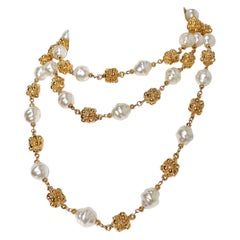 I. Johns Collier de fantaisie baroque à perles et maillons en or circa 1980