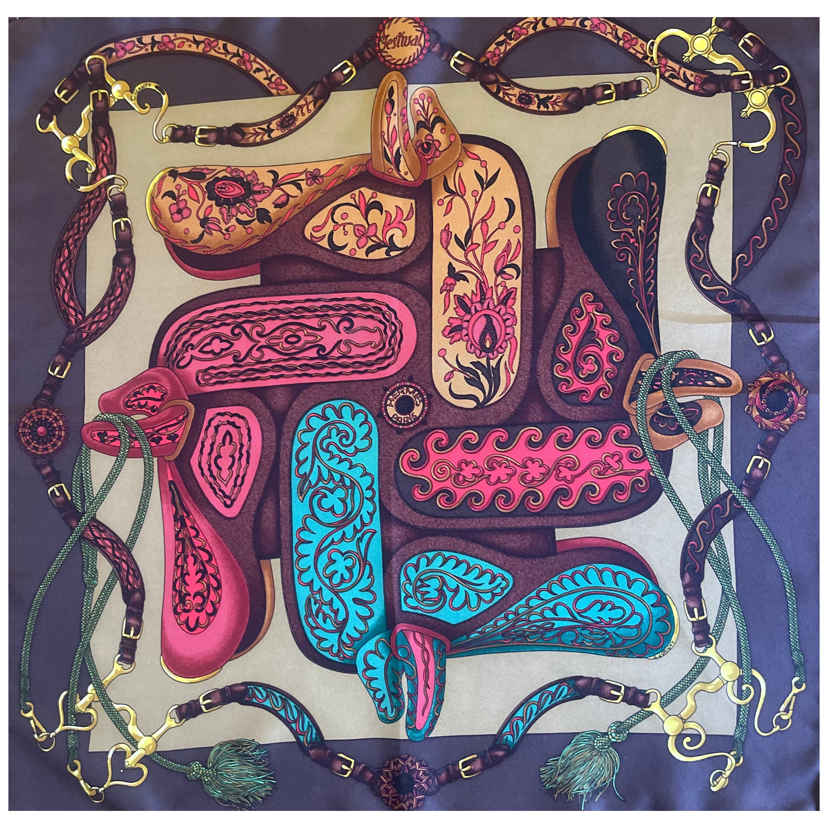 Hermès Gavroche Scarf "Festival" 1992 For Sale