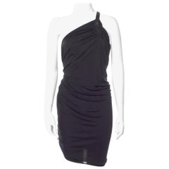 1990s Gianni Versace one shoulder black dress leather trim - never used