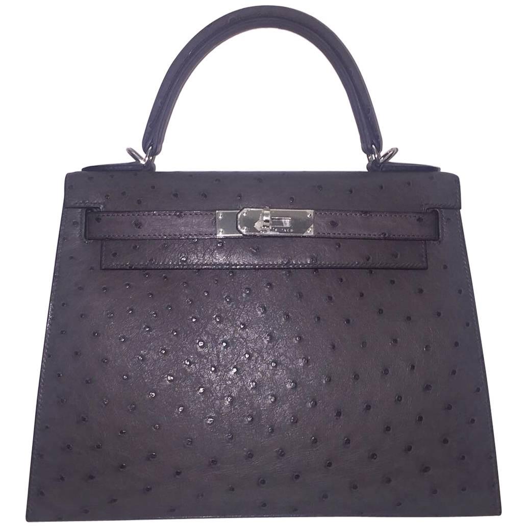Brand New Hermes Kelly 28 Graphite Ostrich PHW For Sale