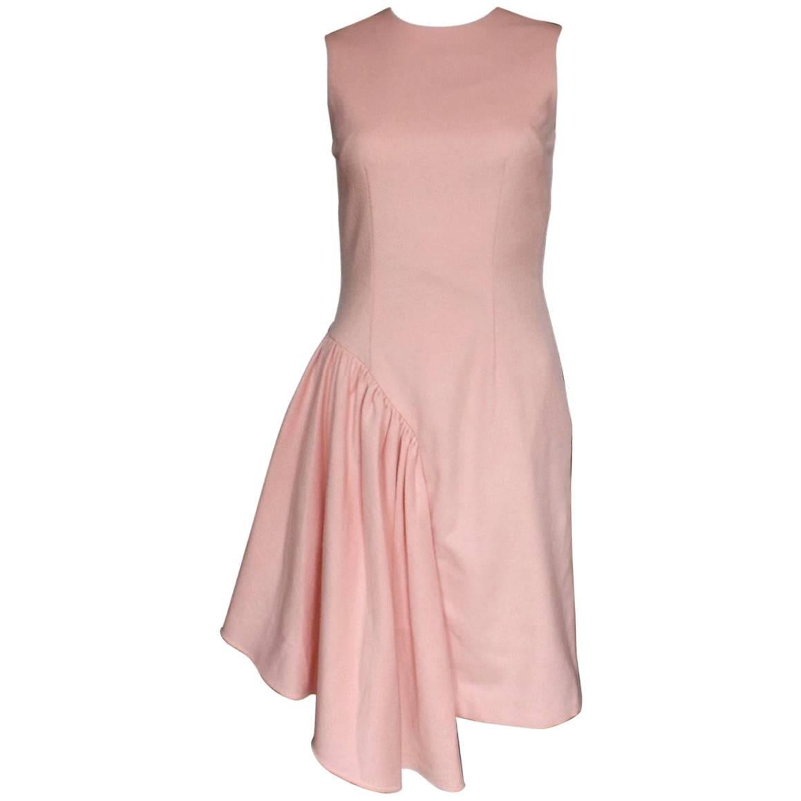 Simone Rocha Pink Wool Felt Asymmetric Ruffle Dress uk 10 This sleeveless wool f For Sale