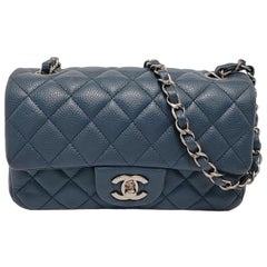Chanel Classic Flap Rectangular Mini Navy Caviar leather Silver Hardware