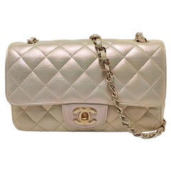 Chanel Classic Flap Rectangular Mini Pearlescent Gold Champagne Lambskin Leather