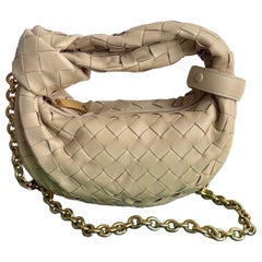 Bottega Veneta Jodie Mini Oats Beige Lambskin Leather Clutch Bag with Chain
