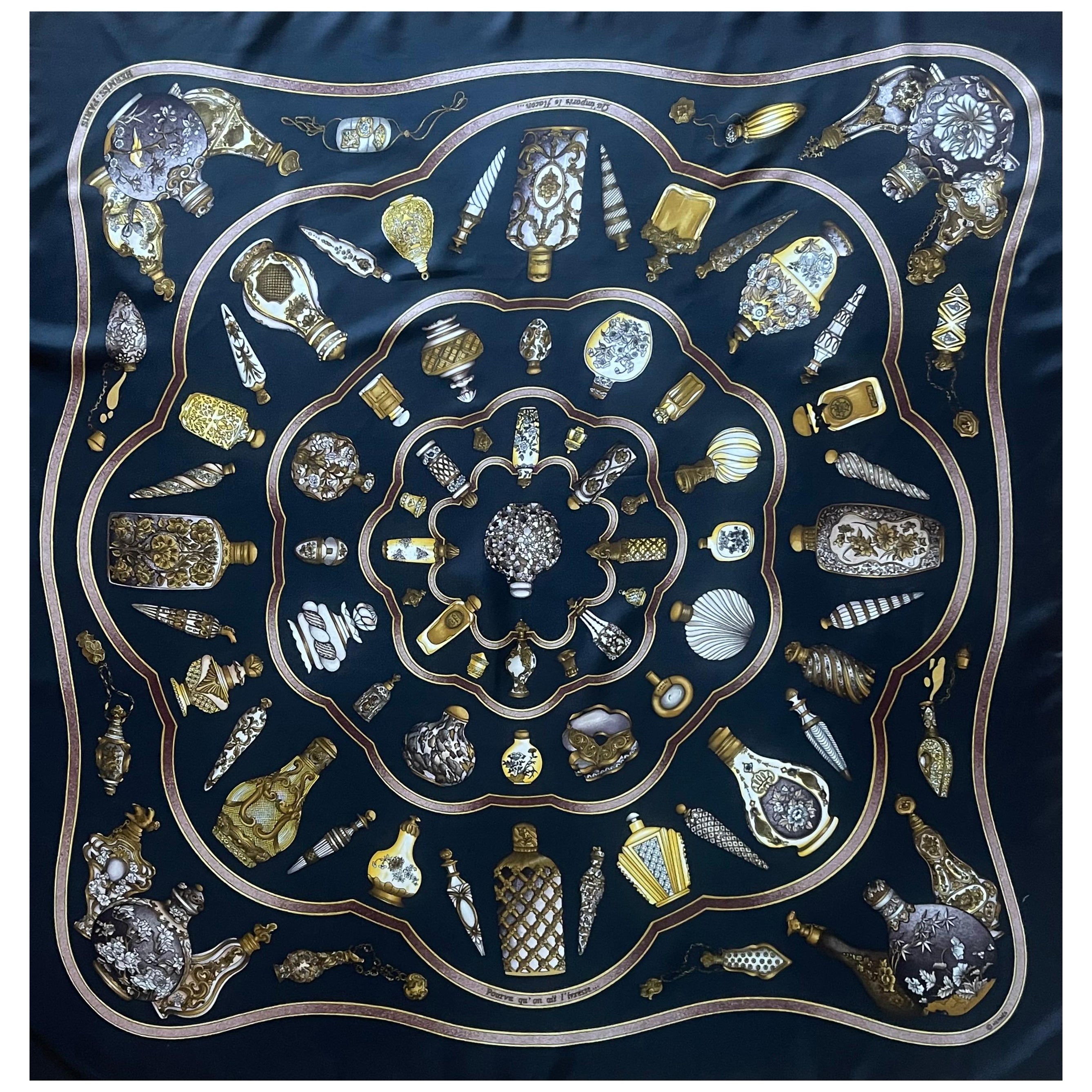 Hermès Silk Scarf "Qu'importe Le Flacons" 1988 For Sale