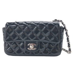 Chanel Classic Flap Rectangular Super Mini Black Patent Leather Silver Hardware