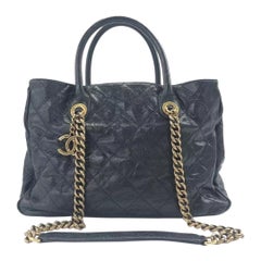Chanel Shiva Tote Black Quilted Shiny Caviar Leather Gold Hardware